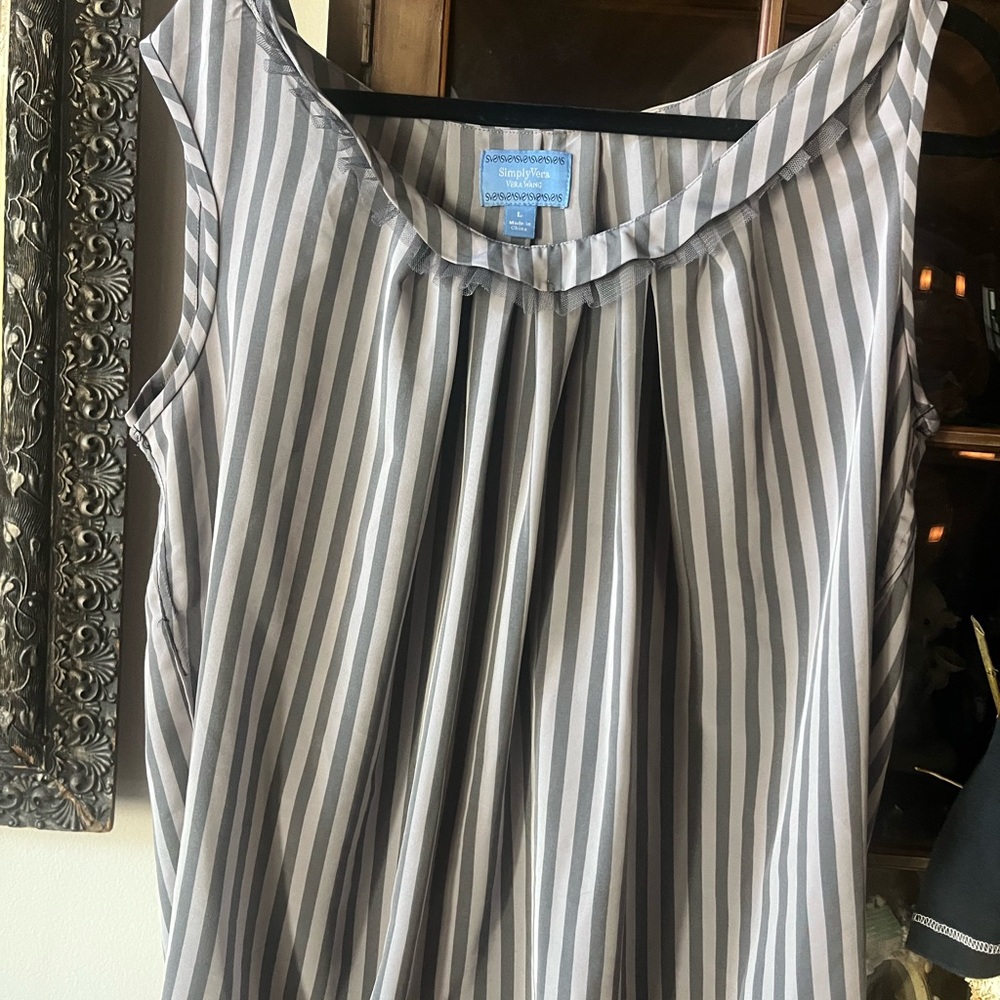 Vera Wang SimplyVera Gray and White Striped Top